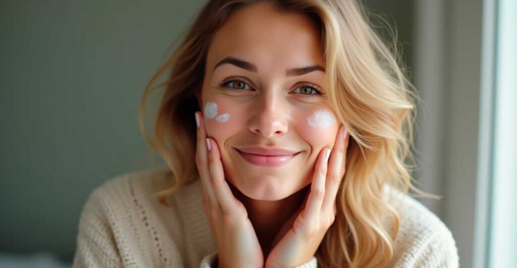 mulher hidratando o rosto no inverno